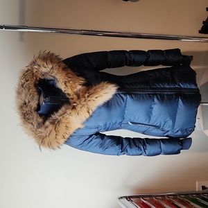 Mackage Down Coat with real fur collar navy blue size small